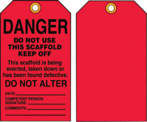 Accuform Signs¬Æ 5 3/4" X 3 1/4" Black And Red 15 mil RP-Plastic English Scaffold Status Tag "DANGER DO NOT USE THIS SCAFFOLD KEEP OFF ‚Ç¨¬¶" With Metal Grommeted 3/8" Reinforced Hole (25 Per Pack)