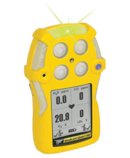 BW Technologies Yellow GasAlertQuattro Portable Combustible Gas, Carbon Monoxide, Hydrogen Sulphide And Oxygen Monitor With Alkaline Battery