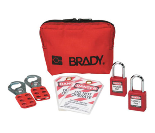 Brady¬Æ Red 1 1/2" W Plastic Personal Padlock Pouch Includes (2) Group Lockout Hasps, (2) Heavy Duty Lockout Tags, (2) Keyed-Alike Safety Padlocks And (1) Lockout Belt Pouch