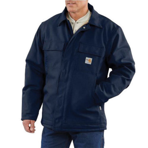 Carhartt Size 3X/Tall Dark Navy Cotton/Duck Flame-Resistant Coat With Insulated Lining And Zipper Closure And Under-Collar Snaps For Optional Fr Hood