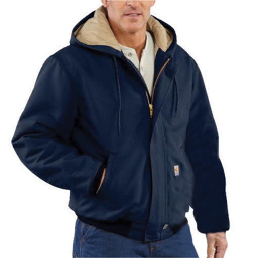 Carhartt Size 2X/Tall Dark Navy Cotton/Duck Flame-Resistant Jacket With Insulated Lining And Zipper Closure And Attached Quilt-Lined Hood With Adjustable Nomex Fr Draw Cord