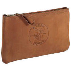 Klein Tools 12 1/2" X 7" Brown Leather Top-Grain Zipper Bag