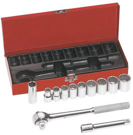 Klein Tools 1/2" 12 Piece Socket Wrench Set With Ratchet And Hinged Metal Box