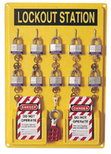 North¬Æ by Honeywell Polystyrene Unfilled Complete Lockout Station Includes (1) Panel, (10) 3D Wide Keyed Padlocks, (2) Lockout Tags And (3) Hasps