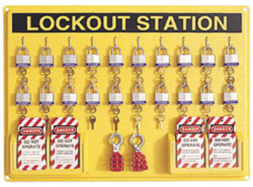 North¬Æ by Honeywell 21" X 29" Polystyrene Departmental Complete Lockout Station Includes (1) Panel, (20) 3D Wide Individually Keyed Padlocks, (4) Lockout Tags And (6) Hasps