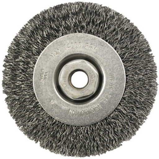 Radnor¬Æ 4" X 1/2" - 13 Carbon Steel Crimped Wire Wheel Brush For Use On Small Angle Grinders