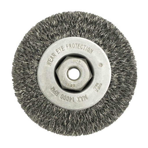 Radnor¬Æ 4" X M-10 x 1.25 Carbon Steel Crimped Wire Wheel Brush For Use On Small Angle Grinders