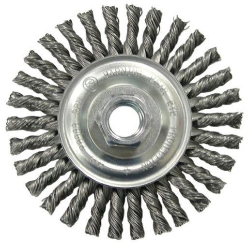 Radnor¬Æ 4" X 5/8" - 11 Carbon Steel Stringer Bead Twist Knot Wire Wheel Brush For Use On Small Angle Grinders