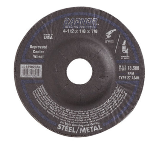 Radnor¬Æ 4 1/2" X 1/8" X 7/8" A24R Aluminum Oxide Type 27 Depressed Center Cut Off And Grinding Wheel For Use With Right Angle Grinder On Metal And Steel