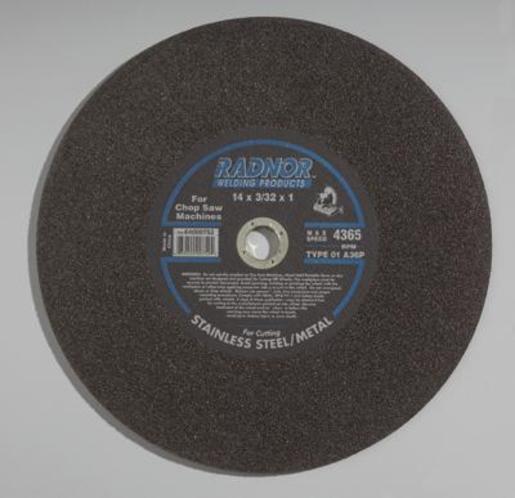 Radnor¬Æ 14" X 3/32" X 1" A36P Aluminum Oxide Reinforced Type 1 Cut Off Wheel For Use With Chop Saw On Metal