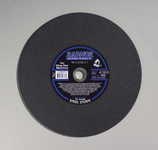 Radnor¬Æ 14" X 3/32" X 1" A36P Aluminum Oxide Reinforced Type 1 Cut Off Wheel For Use With Chop Saw On Steel Studs