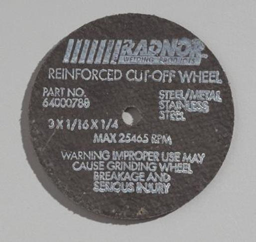 Radnor¬Æ 3" X 1/16" X 1/4" A36T Aluminum Oxide Reinforced Type 1 Cut Off Wheel For Use With Straight Shaft Grinder On Metal