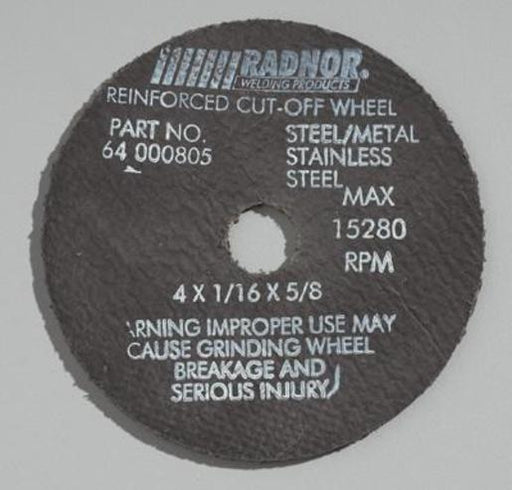 Radnor¬Æ 4" X 1/16" X 5/8" A36T Aluminum Oxide Reinforced Type 1 Cut Off Wheel For Use With Right Angle Grinder On Metal