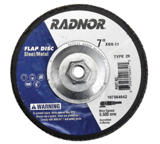 Radnor¬Æ 7" X 5/8" - 11 36 Grit Aluminum Oxide Type 29 Flap Disc
