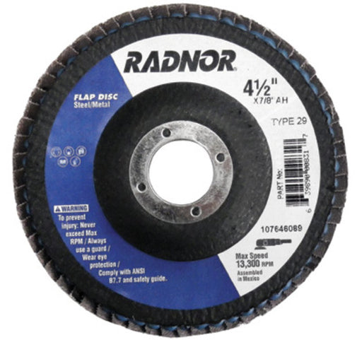 Radnor¬Æ 4 1/2" X 7/8" 36 Grit Zirconia Alumina Type 29 Flap Disc