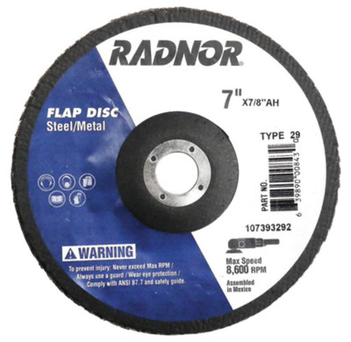 Radnor¬Æ 7" X 7/8" 36 Grit Zirconia Alumina Type 29 Flap Disc