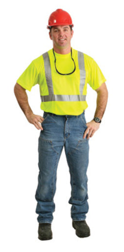Radnor¬Æ Medium Yellow Lightweight Moisture Wicking Polyester Class 2 T-Shirt With 2" 3M‚Ñ¢ Scotchlite‚Ñ¢ Reflective Tape Striping, Whisk-It‚Ñ¢ Treatment And 1 Pocket