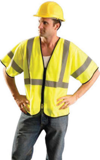 Radnor¬Æ Small - Medium Hi-Viz Yellow Polyester And Mesh Class 3 Value Vest With Zipper Front Closure, 2" Silver Reflective Tape Striping And 2 Pockets