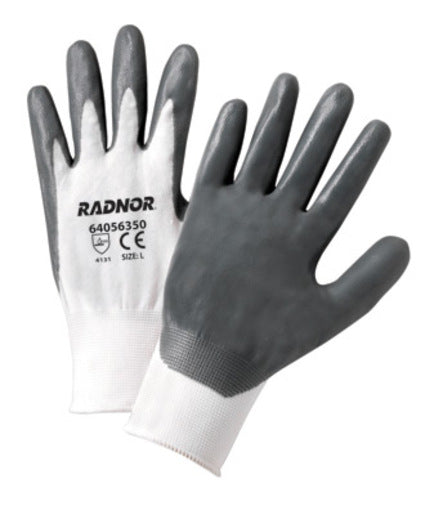 Radnor¬Æ Medium White Nitrile Coated Nylon Gloves With 13 Gauge Nylon Knit Liner And Knit Wrists