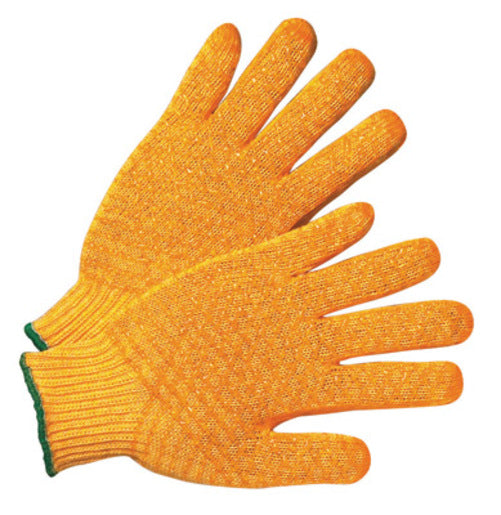Radnor¬Æ Medium Orange Medium Weight Acrylic/Polyester Ambidextrous String Gloves With Double Sided PVC Crisscross Honeycomb Pattern Coating