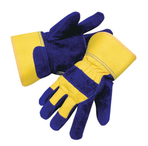 Radnor¬Æ Large Blue And Yellow Leather And Canvas Thinsulate¬Æ Lined Cold Weather Gloves With Safety Cuffs And Waterproof Barrier