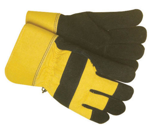 Radnor¬Æ Large Black And Yellow Leather And Canvas Thinsulate¬Æ Lined Cold Weather Gloves With Safety Cuffs And Waterproof Barrier