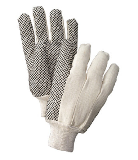 Radnor¬Æ Men's White 8 Ounce Cotton/Polyester Blend Cotton Canvas Gloves With Knitwrist And PVC Dotted Palm, Thumb And Index Finger