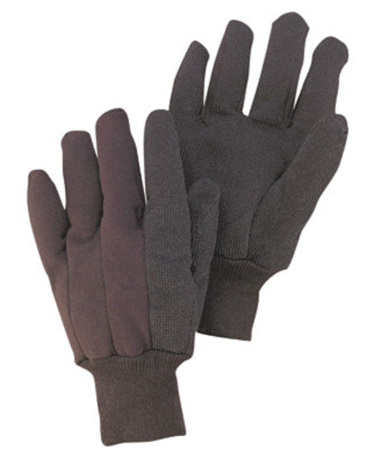Radnor¬Æ Men's Brown 9 Ounce Cotton/Polyester Blend Jersey Gloves With Knitwrist And PVC Dotted Palm, Thumb And Index Finger