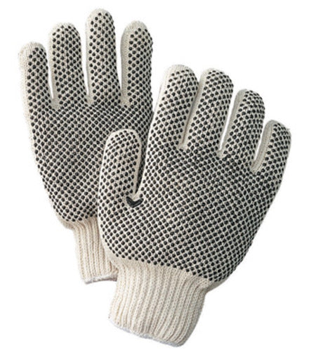 Radnor¬Æ Ladies Natural Medium Weight Polyester/Cotton Ambidextrous String Gloves With Knit Wrist And Double Side Black PVC Dot Coating