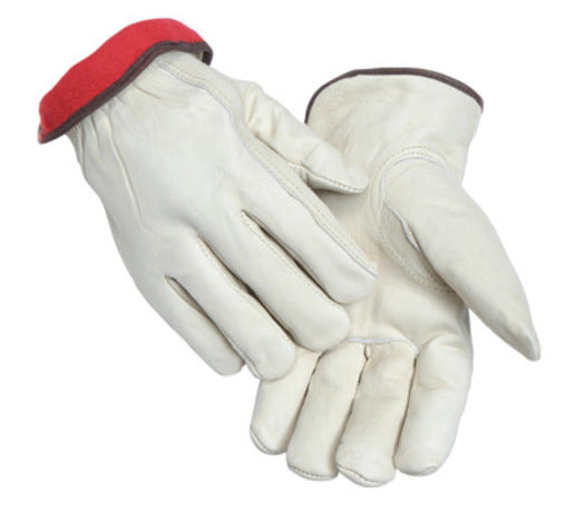 Radnor¬Æ Medium White Leather Fleece Lined Cold Weather Gloves With Keystone Thumb, Safety Cuffs, Color Coded Hem And Shirred Elastic Wrist