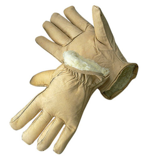 Radnor¬Æ Medium Tan Leather Thinsulate¬Æ Lined Cold Weather Gloves With Keystone Thumb, Safety Cuffs, Color Coded Hem And Shirred Elastic Wrist