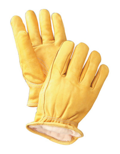 Radnor¬Æ Large Yellow Deerskin Thinsulate¬Æ Lined Cold Weather Gloves With Keystone Thumb, Slip On Cuffs, Double Stitched Hem And Shirred Elastic Wrist