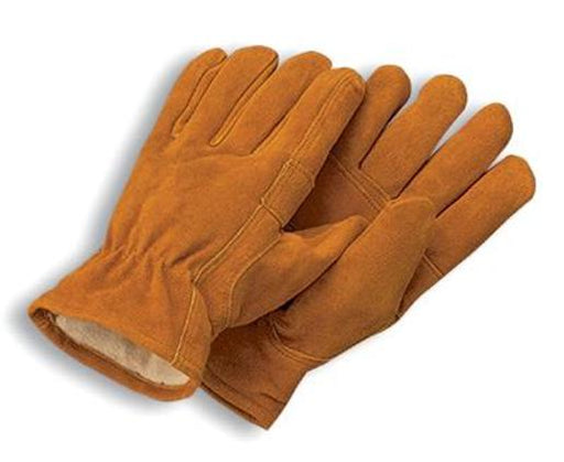 Radnor¬Æ Large Brown Leather Thinsulate¬Æ Lined Cold Weather Gloves With Keystone Thumb, Slip On Cuffs, Color Coded Hem And Shirred Elastic Wrist