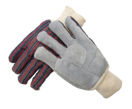 Radnor¬Æ Large Economy Grade Split Leather Palm Gloves With Knit Wrist, Striped Canvas Back And Circle Patch Reinforcement