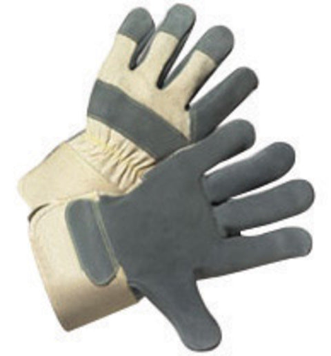 Radnor® X-Large Premium Side Split Leather Palm Gloves With Rubberized Safety Cuff, Duck Canvas Back And Reinforced Knuckle Strap, Pull Tab, Index Finger And Fingertips