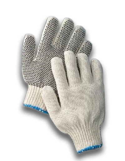 Radnor¬Æ Large Natural Medium Weight Polyester/Cotton String Gloves With Knit Wrist And Single Side Black PVC Dot Coating
