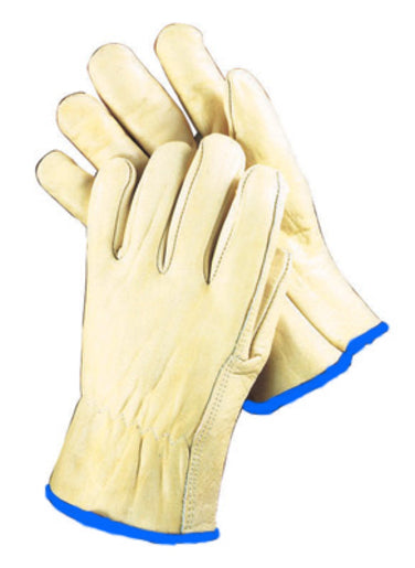 Radnor¬Æ X-Large Grain Cowhide Unlined Drivers Gloves With Straight Thumb, Slip-On Cuff, Blue Hem And Shirred Elastic Back