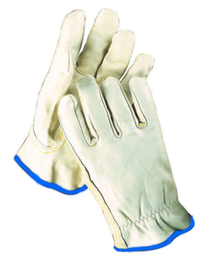 Radnor¬Æ X-Large Grain Cowhide Unlined Drivers Gloves With Keystone Thumb, Slip-On Cuff, Blue Hem And Shirred Elastic Back