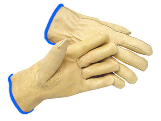 Radnor¬Æ X-Large Premium Grain Pigskin Unlined Drivers Gloves With Keystone Thumb, Slip-On Cuff, Blue Hem And Shirred Elastic Back