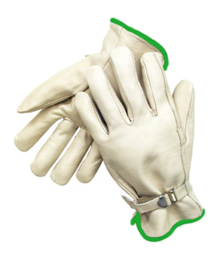 Radnor¬Æ Medium Grain Cowhide Unlined Drivers Gloves With Straight Thumb, Wrist Strap Cuff And Green Hem