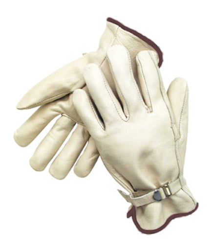Radnor¬Æ Large Grain Cowhide Unlined Drivers Gloves With Straight Thumb, Wrist Strap Cuff And Brown Hem