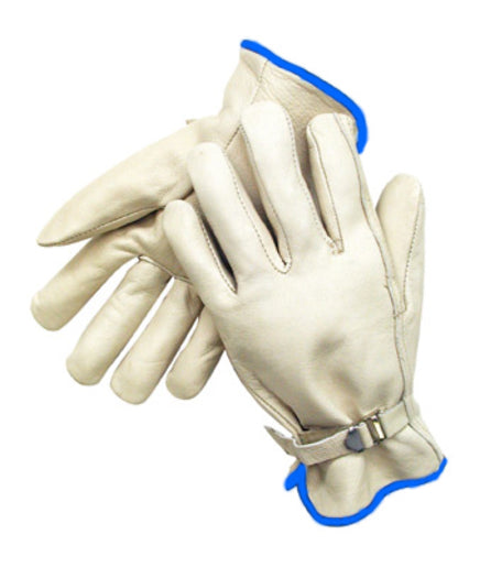 Radnor¬Æ X-Large Grain Cowhide Unlined Drivers Gloves With Straight Thumb, Wrist Strap Cuff And Blue Hem