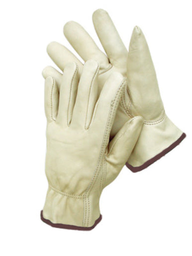 Radnor¬Æ Large Premium Grain Leather Unlined Drivers Gloves With Keystone Thumb, Slip-On Cuff And Brown Hem