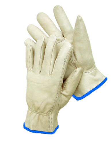 Radnor¬Æ X-Large Premium Grain Leather Unlined Drivers Gloves With Keystone Thumb, Slip-On Cuff And Blue Hem
