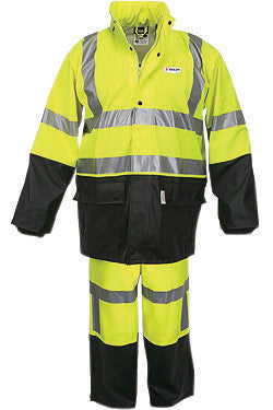 MCR Safety¬Æ Fluorescent Lime | Black Luminator‚Ñ¢ .40 mm Polyester And Polyurethane 2-Piece Rain Suit With Attached Hood And Elastic Waist Pants