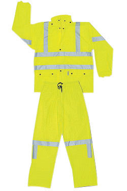 MCR Safety¬Æ Fluorescent Lime Luminator‚Ñ¢ .40 mm Polyester And Polyurethane 2-Piece Rain Suit With Attached Hood And Elastic Waist Pants