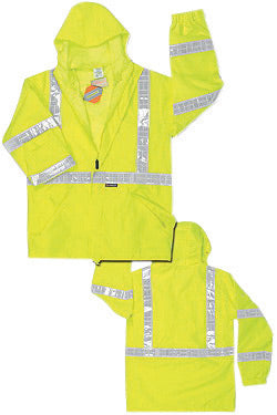 MCR Safety¬Æ Fluorescent Lime Luminator‚Ñ¢ Polyester And Polyurethane Jacket With Attached Hood And Hi Viz Stripes