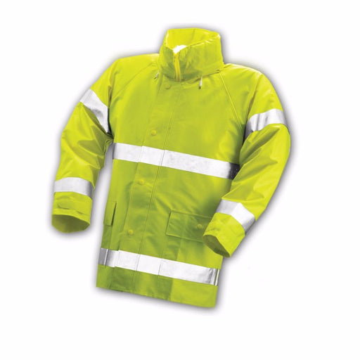 Tingley 2X 32" Fluorescent Yellow/Green Comfort-Brite¬Æ 14 mil PVC And Polyester Flame Resistant Rain Jacket With Storm Fly Front And Zipper Closure, Riveted Patch Pockets And Silver Reflective Tape