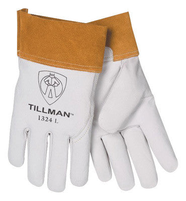 Tillmanª Medium Pearl Top Grain Goatskin Standard Grade TIG Welders Gloves With Wing Thumb, 4" Cuff, Seamless Forefinger And Kevlar¨ Lock Stitching