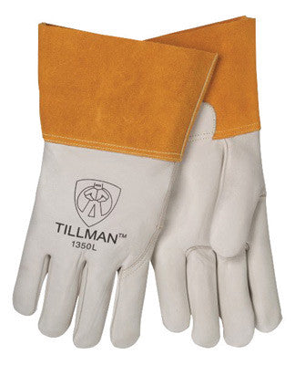 Tillmanª Large Pearl Top Grain Cowhide Unlined Standard Grade MIG/TIG Welders Gloves With Wing Thumb, 4" Cuff, Seamless Forefinger And Kevlar¨ Lock Stitching